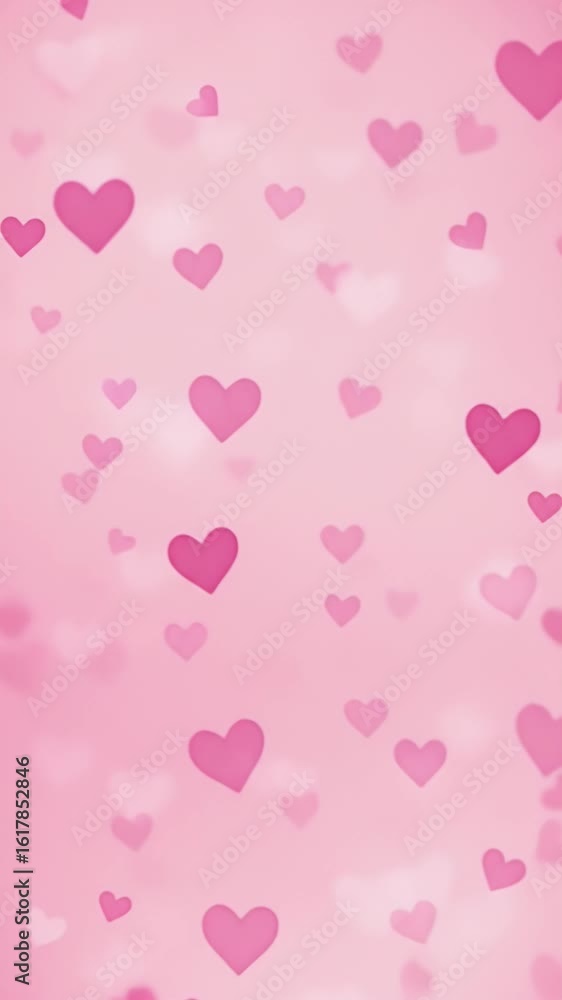 Poster abstract pink hearts floating against soft bokeh background