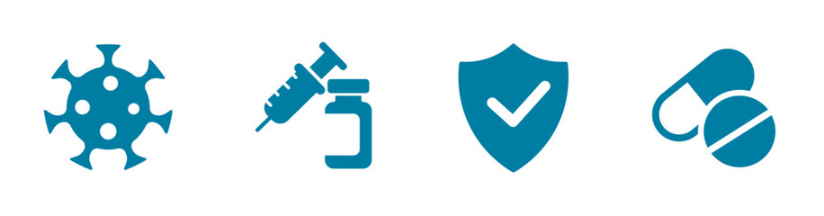 Medical icon for virus, vaccination, protection, pill.