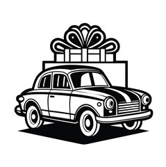 Classic car enthusiast gift box design with vintage automobile illustration