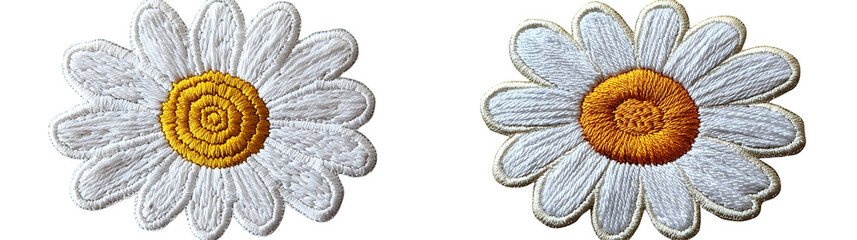 High-quality embroidered daisy patch with white petals and yellow center perfect for DIY projects clothing and accessories isolated