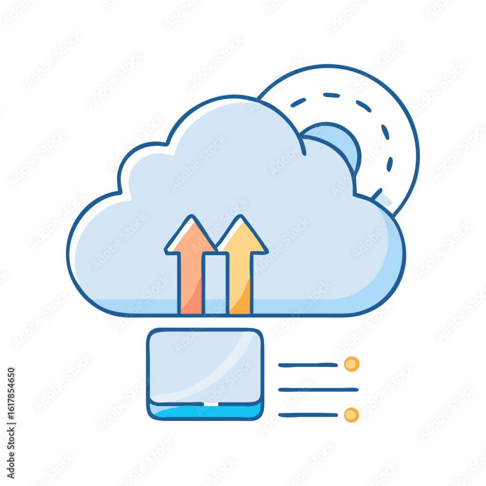 Poster conceptual illustration of cloud data transfer and server synchronization process