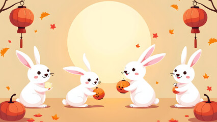 Mid Autumn Festival-Rabbits With Pumpkins