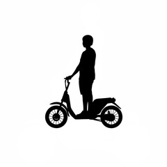 Obraz premium Silhouette of person standing still on scooter with one foot on ground on white background