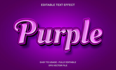 Editable text effect template, 3d bold purple shiny glow colorful text style