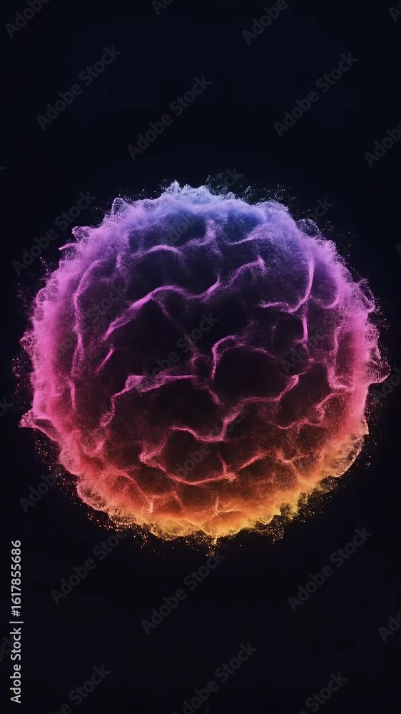 Poster abstract sphere of colorful particles on black background digital render