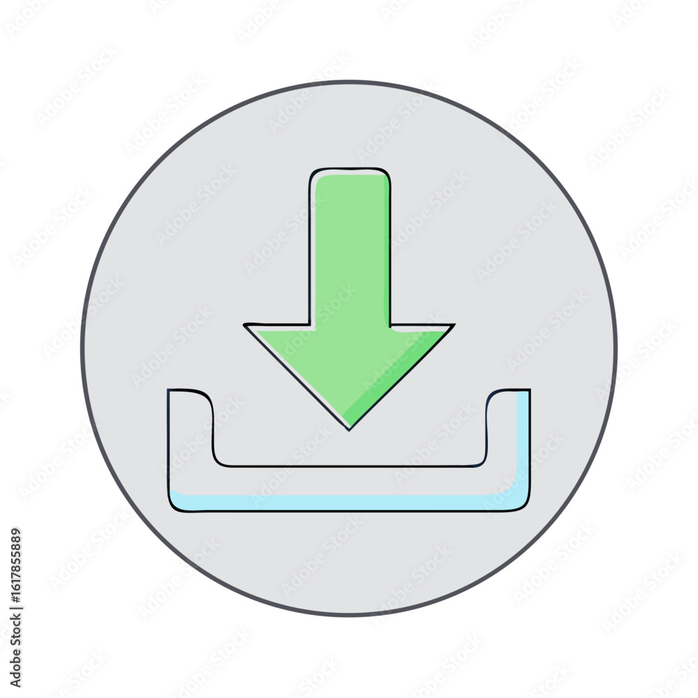 Poster download button icon with circle border in light grey background style