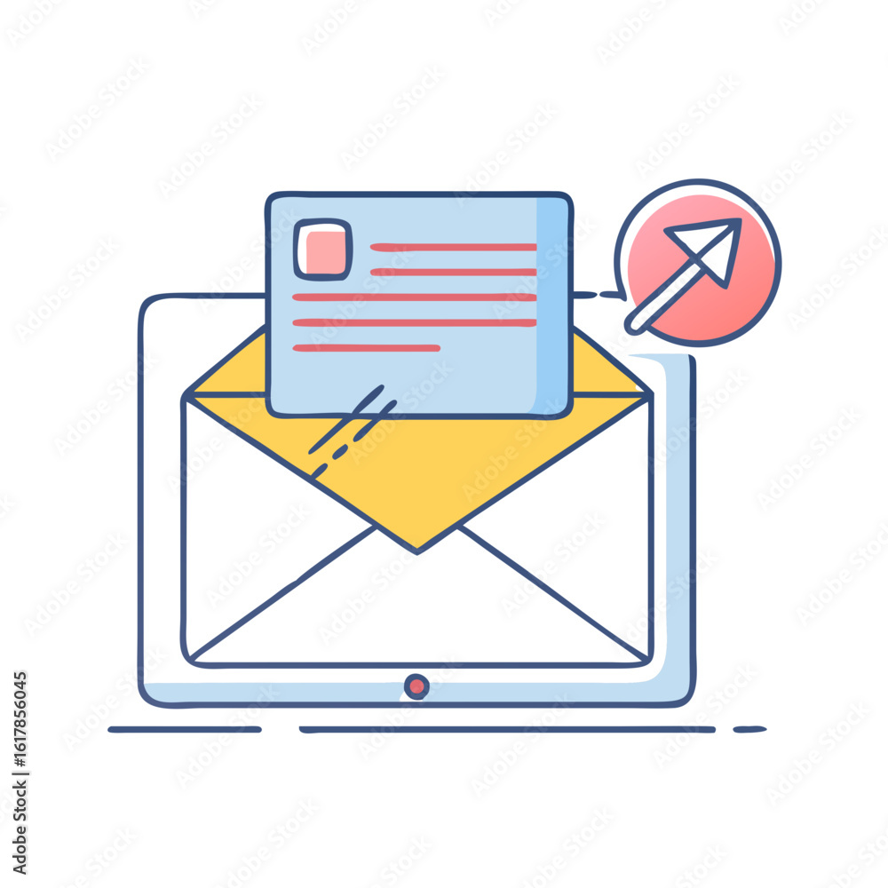 Poster digital email marketing with send icon and open envelope on device