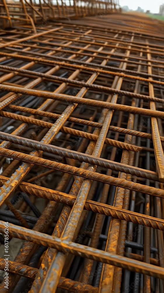 Poster abstract steel structure background in brown rusty color and grid pattern