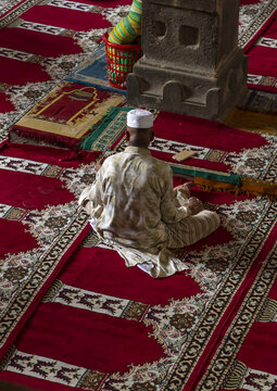 Bangladeshi men praying inside Kusumba Mosque, Rajshahi Division, Kusumba, Bangladesh