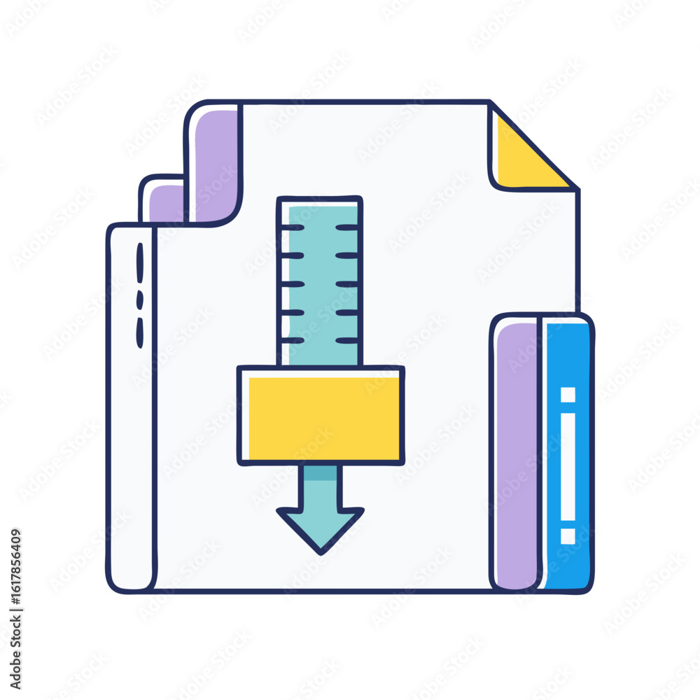 Poster document archive download icon with file stack and download arrow symbol
