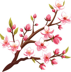 Pink cherry blossoms bloom beautifully on a branch, showcasing the delicate beauty of spring