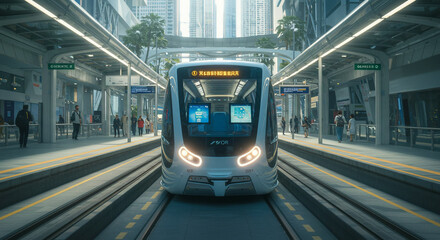 Modern train at urban station platform