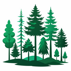 Fototapeta premium Festive winter forest landscape with a set of green pine and fir trees, perfect for Christmas and holiday nature illustrations