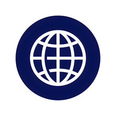 Simple white globe icon on dark blue circle background