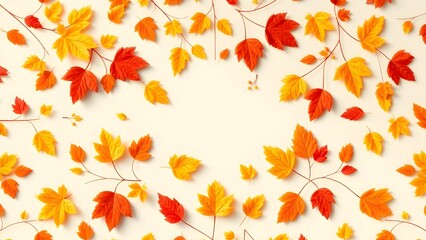 Obraz premium Vibrant Autumn Leaves Background with Red and Orange Foliage on White, Perfect for Seasonal Designs and Thanksgiving