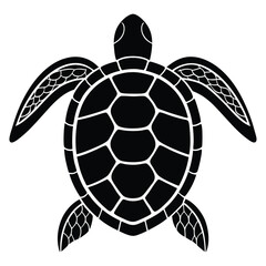 Obraz premium Black silhouette of a sea turtle with white outlines and patterns vector