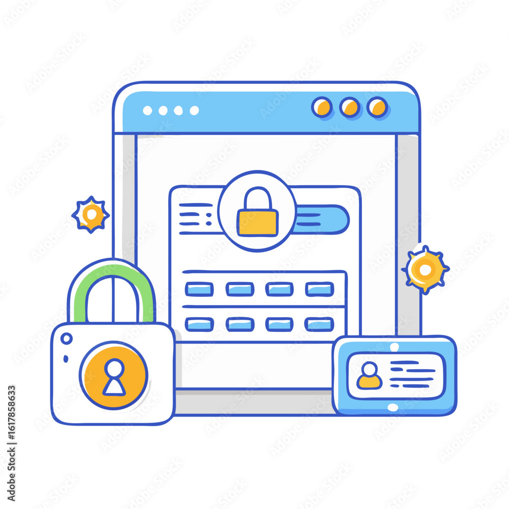 Poster Digital Security and Data Protection Illustration Showing Secure Login and Access