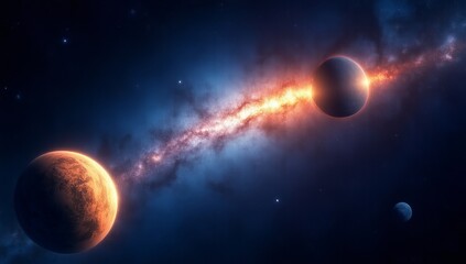 Asteroid explosion in deep space with glowing debris trail