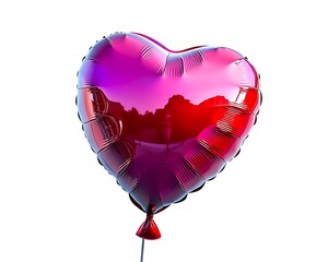 Shiny Red and Pink Heart-Shaped Foil Balloon Isolated on White for Valentine’s Day Marketing, Glossy Heart Balloon in Red and Pink for Romantic Promotions, Social Media, or celebration designs.