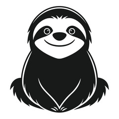 Obraz premium Black silhouette of a smiling sloth sitting on a white background icon