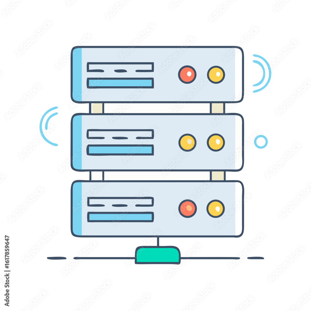 Poster illustration of three server units stacked on top of each other symbolizing network infrastructure