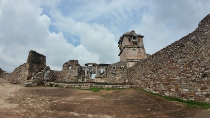 Crumbled Walls and Architectural Ruins of Rana Kumbha Palace, Chittorgarh Fort Complex