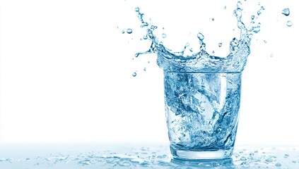 Glass of water with splashing, ice cubes