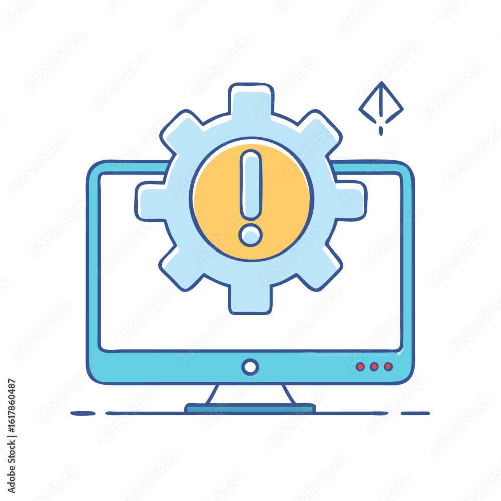 Poster alert on screen icon represents system error or software malfunction