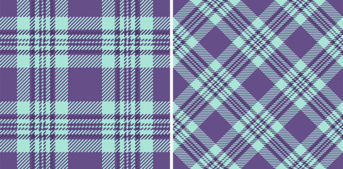 Two stylish plaid patterns in purple and mint green.  Perfect for textile design, website backgrounds, or fashion projects.