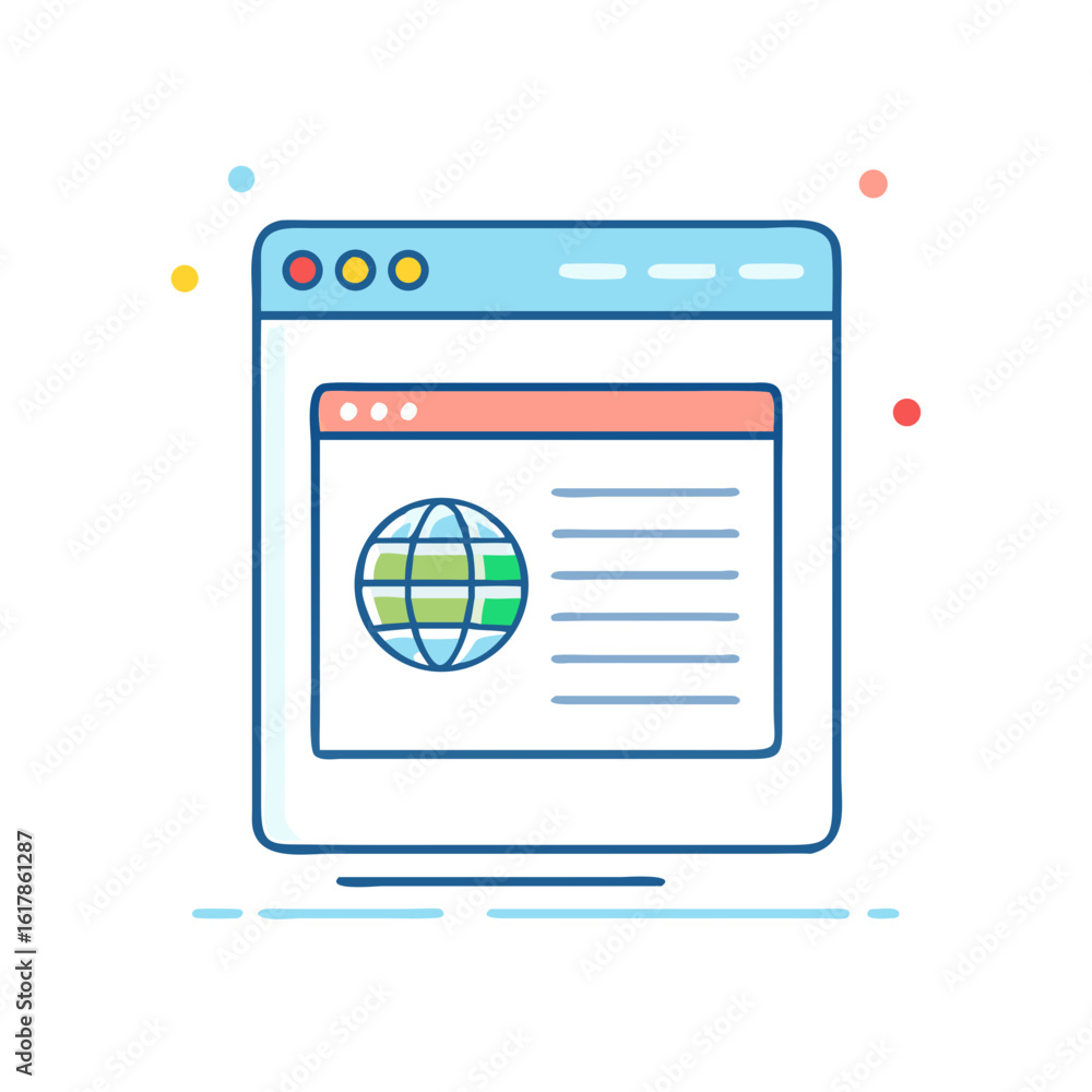 Poster illustration of a web browser window with a globe icon and lines