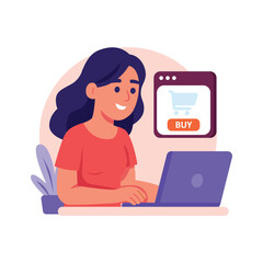Woman confirming her shopping order through ecommerce platform, ready to use illustration