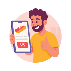 A man reviewing online mobile shopping, ready to use illustration
