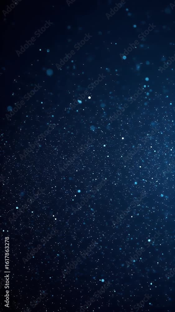Poster animated abstract background in dark blue with glittering particles and motion
