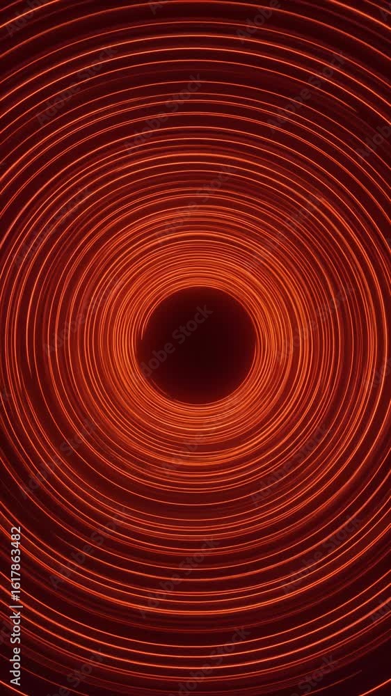 Poster animated abstract tunnel of red glowing circles in a dark background