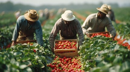 Migrant Worker. Rural Agriculture Crop Cultivation - Strawberry Picker in Farm