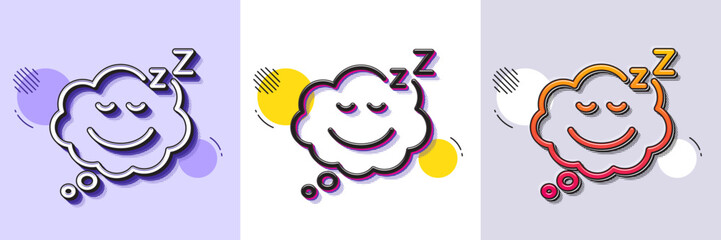 Sleep line icon. Halftone dotted pattern. Gradient icon with grain shadow. Night rest sign. Comic speech bubble with smile symbol. Line sleep icon. Various designs. Vector