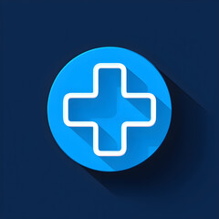 Fototapeta premium Bright blue circle with white plus sign and long shadow