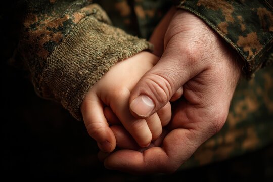 Military Parent. Father and Child Unity: Holding Hands in Support and Love