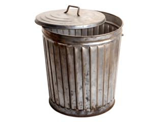 Weathered metal bin with lid isolated on a transparent background