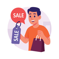 Illustration of man holding a shopping bag while sale shopping