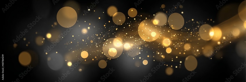 Poster stunning glittering light beam abstract with glowing golden particles and defocused bokeh effect