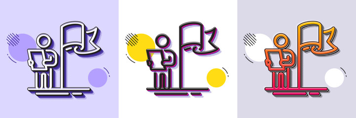 Leadership line icon. Halftone dotted pattern. Gradient icon with grain shadow. Success flag sign. Winner symbol. Line leadership icon. Various designs. Vector