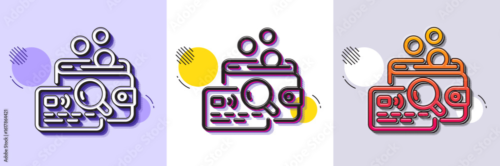 Poster inspect line icon. halftone dotted pattern. gradient icon with grain shadow. budget accounting sign.