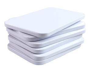 Stack of five white rectangular trays