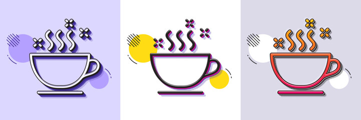 Coffee cup line icon. Halftone dotted pattern. Gradient icon with grain shadow. Hot cappuccino sign. Tea drink mug symbol. Line coffee cup icon. Various designs. Vector