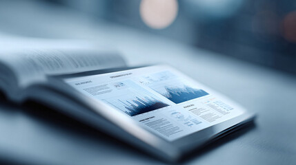 Open book displaying data, charts and graphs. Concept for finance, education or research. Soft, modern look and feel. Analytical information source.