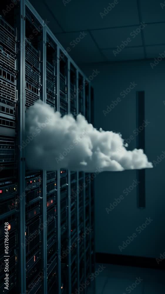 Aufkleber cloud concept floating above server racks in a dark data center