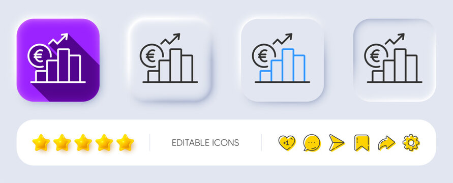 Euro rates line icon. Neumorphic, Flat shadow, 3d buttons. Currency exchange sign. Money trade symbol. Line euro rate icon. Social media icons. Vector