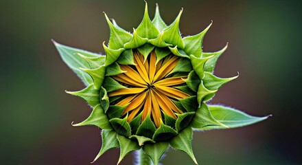 Unique Sunflower Bud with Striking Orange Green Colors