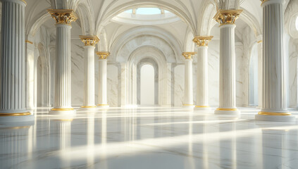 Fototapeta premium Interior of a luxurious white marble hall with columns